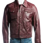 Burgundy Trucker Leather Jacket