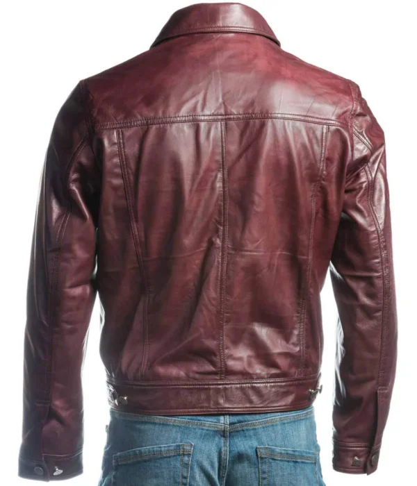 Mens Burgundy Leather Trucker Jacket
