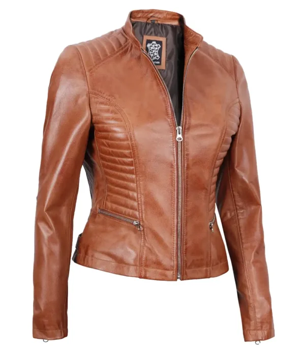 Womens Brown Cafe Racer Leather Jacket