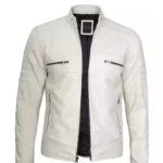 Mens Cafe Racer Off White Leather Jacket