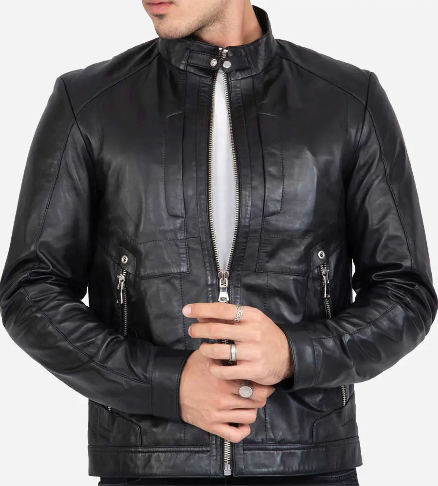 Four Pockets Cafe Racer Leather Biker Jacket