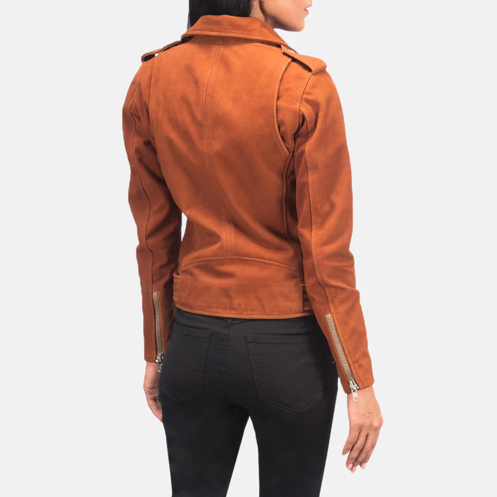 Women Brown Suede Biker Jacket
