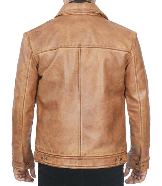Mens Casual Harrington Light Brown Leather Jacket