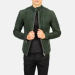 Classic Fernando Green Suede Biker Jacket –  Quilted Edition