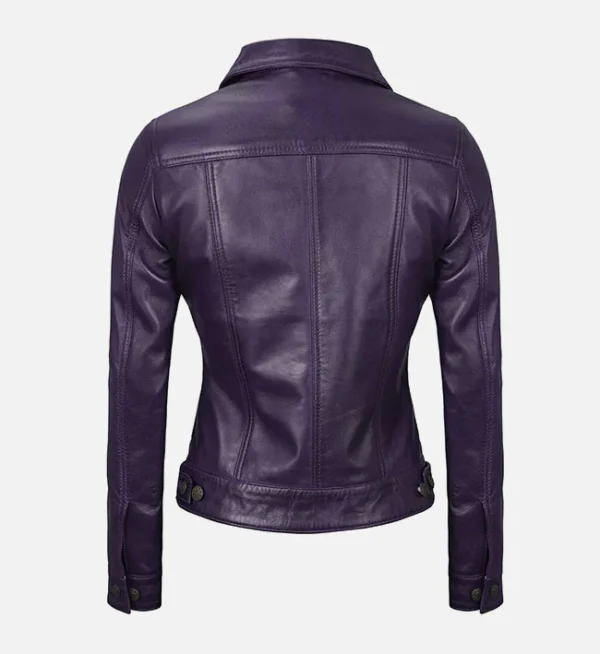 Casual purple leather trucker jacket