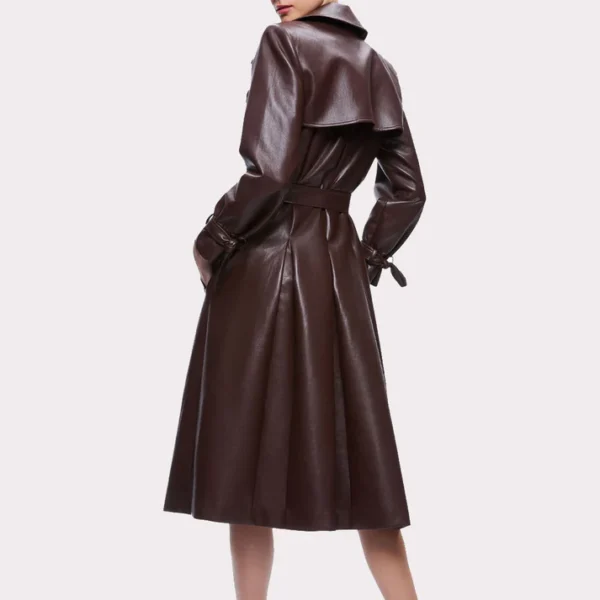 Womens Chocolate Brown Leather Trench Coat