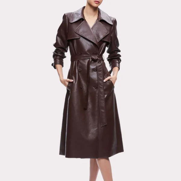 Womens Chocolate Brown Leather Trench Coat