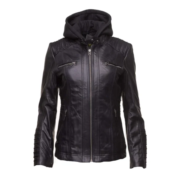 Women black leather jacket
