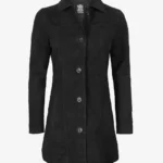 Womens Black Suede Button Down Coat