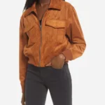Women Brown Suede Bomber Jacket