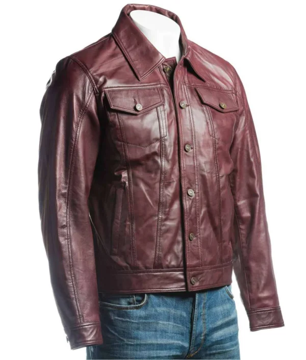 Burgundy Trucker Leather Jacket