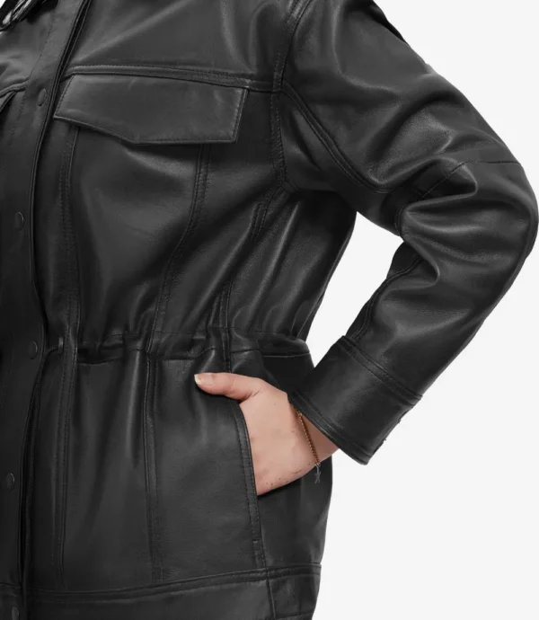 Women's Black Oversized Leather Trucker Jacket
