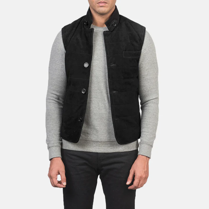 Mens Tony Black Suede Vest