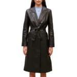 Classic Womens Black Leather Trench Coat