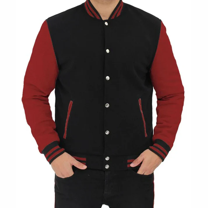 Mens Maroon And Black Baseball Varsity Jacket