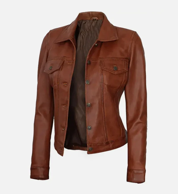 Classic design brown leather jacket