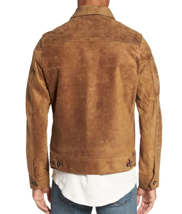 Mens Trucker Cowhide Rough Out Leather Jacket