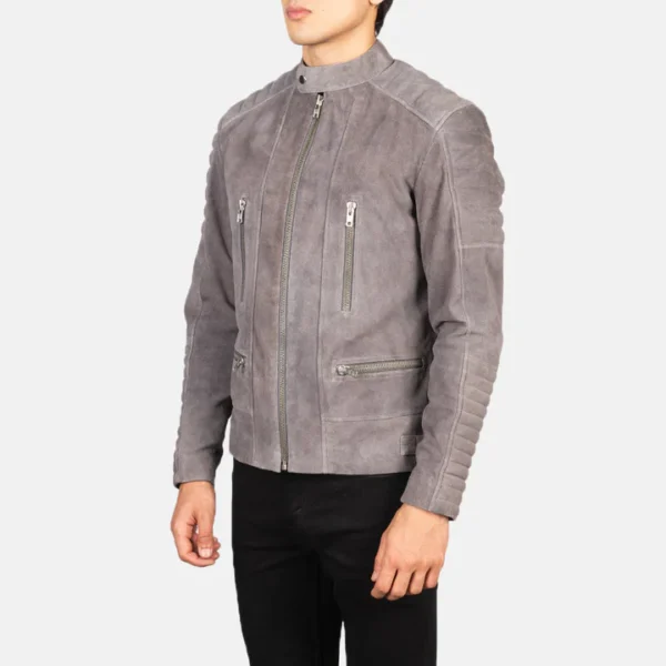 Damian grey leather-look biker jacket
