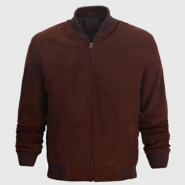 Dark Brown Suede Bomber Jacket for Men