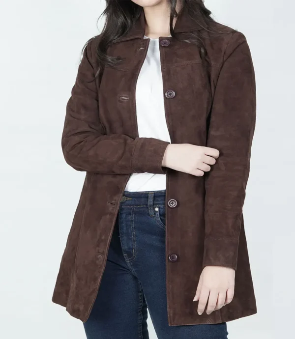 Womens Dark Brown Suede Coat
