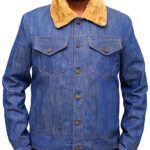 Vintage Denim Trucker Jacket With Shearling Collar
