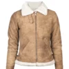 White Shearling B3 Leather Bomber Distressed Beige Jacket