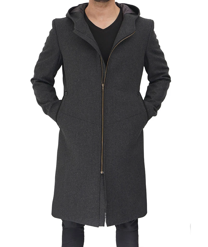 Modern Fit Grey Wool Coat for Men