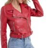 Red Biker Cropped Leather Jacket