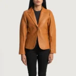 Womens Cora Brown Quilted Leather Blazer – Premium Outerwear