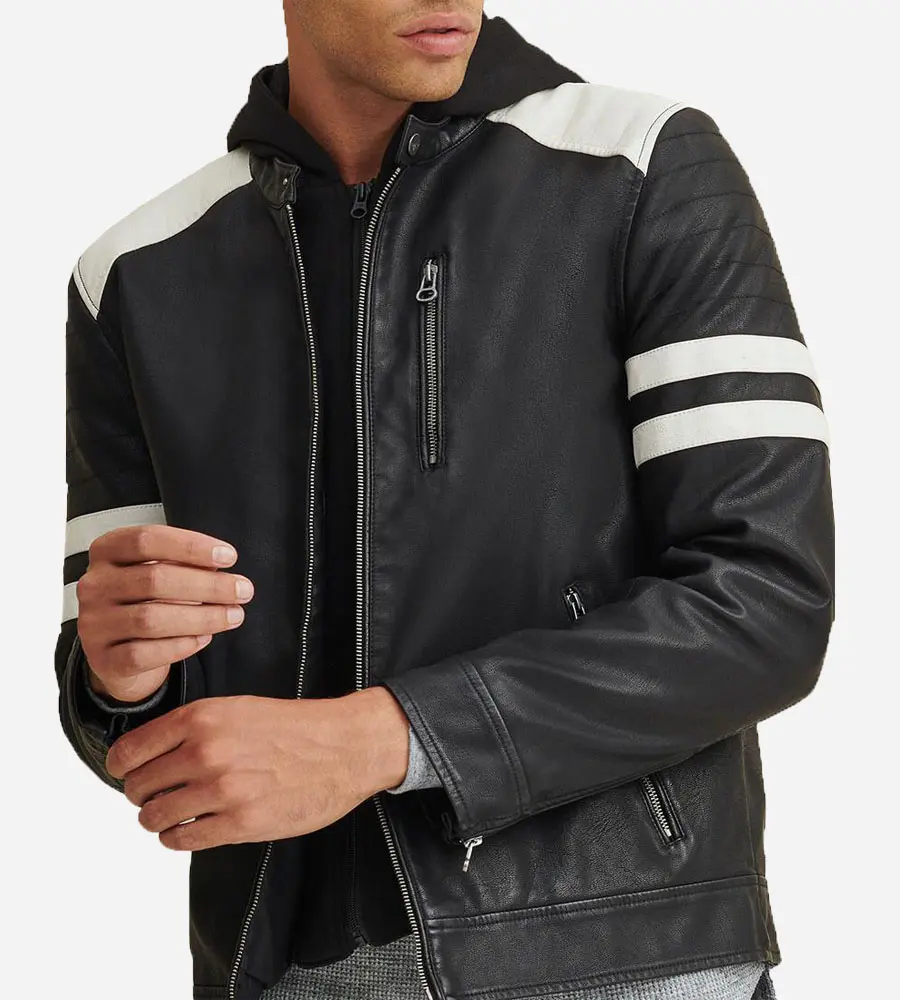 Ashton Mens Faux Leather Cafe Racer Jacket with Hood