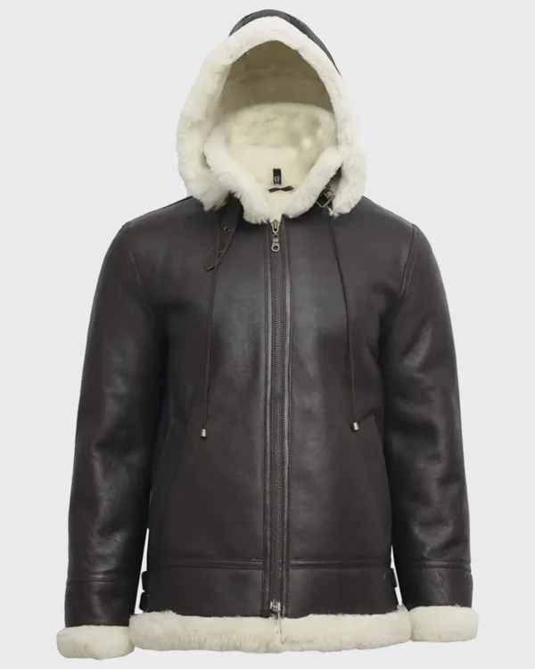 Women B3 Flight Black Aviator Shearling Leather Jacket with Hood