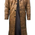 Mens Brown Leather Full Length Duster Coat