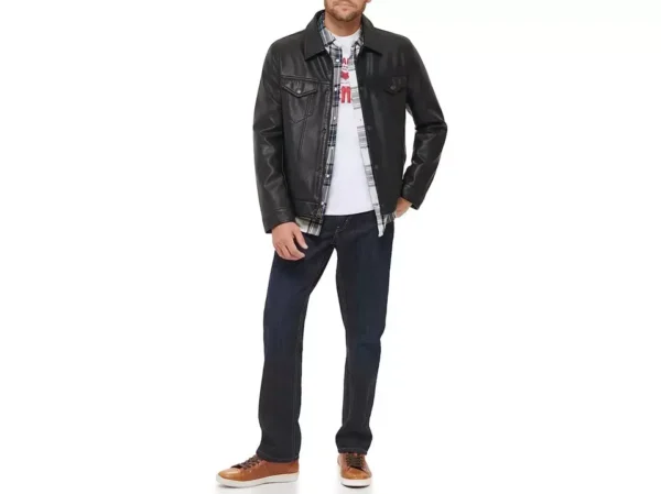 Classic Mens Trucker Leather Jacket