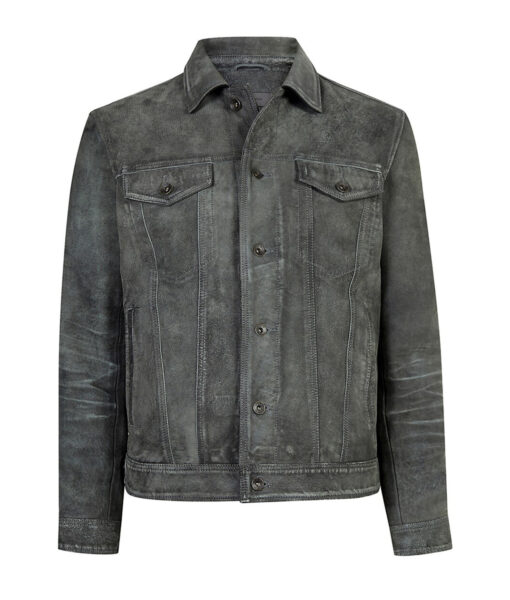 Caleb Mens Grey Trucker Style Suede Jacket