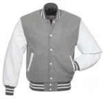 Men Grey And White Letterman Jacket