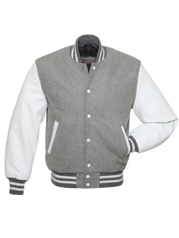 Men Grey And White Letterman Jacket