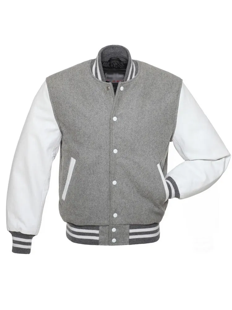 Men Grey And White Letterman Jacket