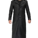 Mens Black Hooded Leather Duster Coat