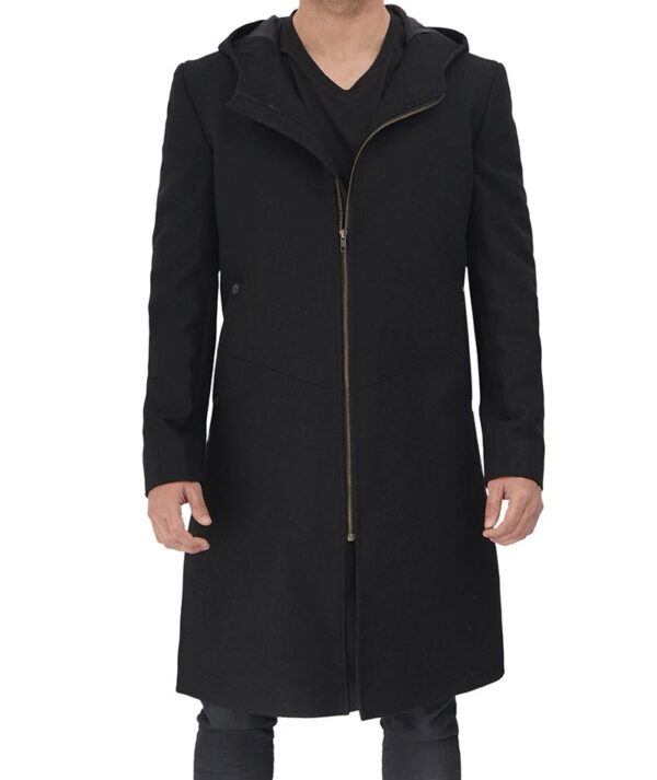 Long Black Wool Coat for Men