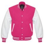 Men Hot Pink And White Varsity Jacket