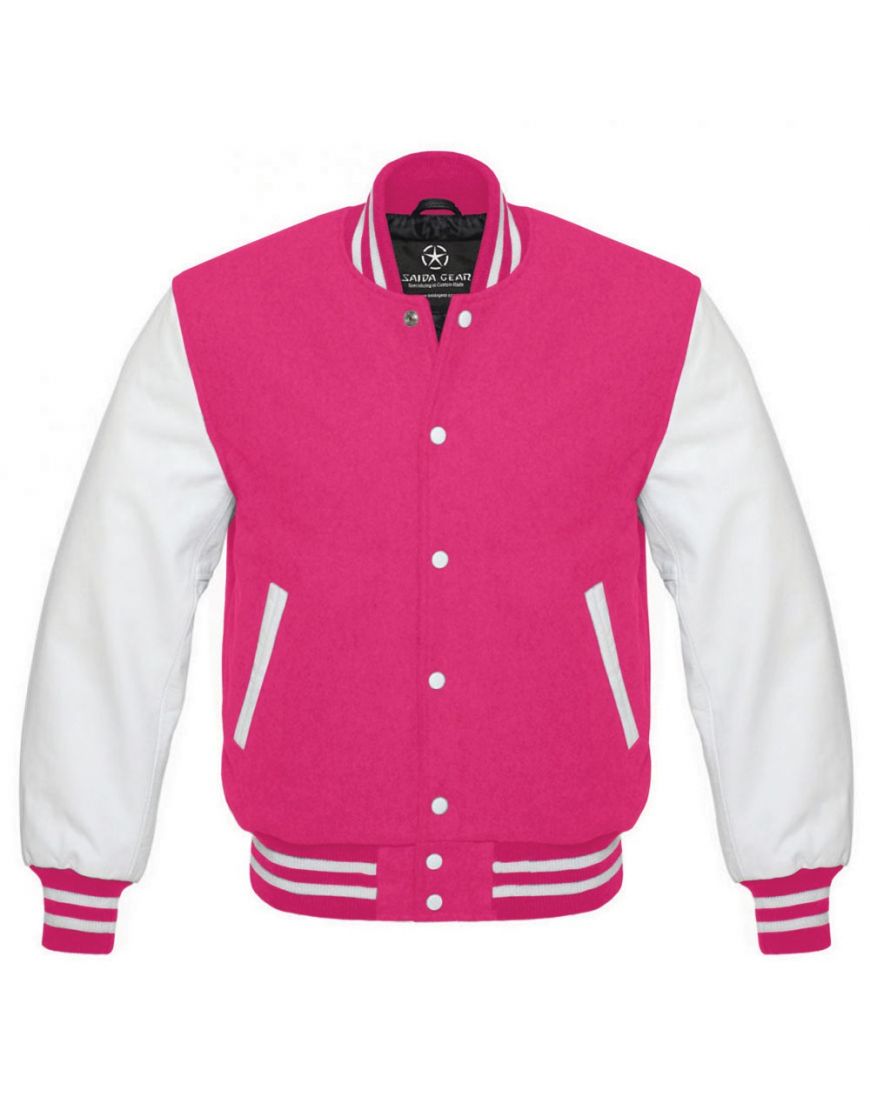 Hot Pink And White Varsity Jacket Women