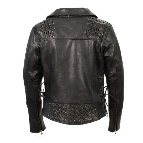 Lace-up leather jacket for women