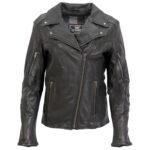 Womens Classic Black Premium Leather Motorcycle jacket 