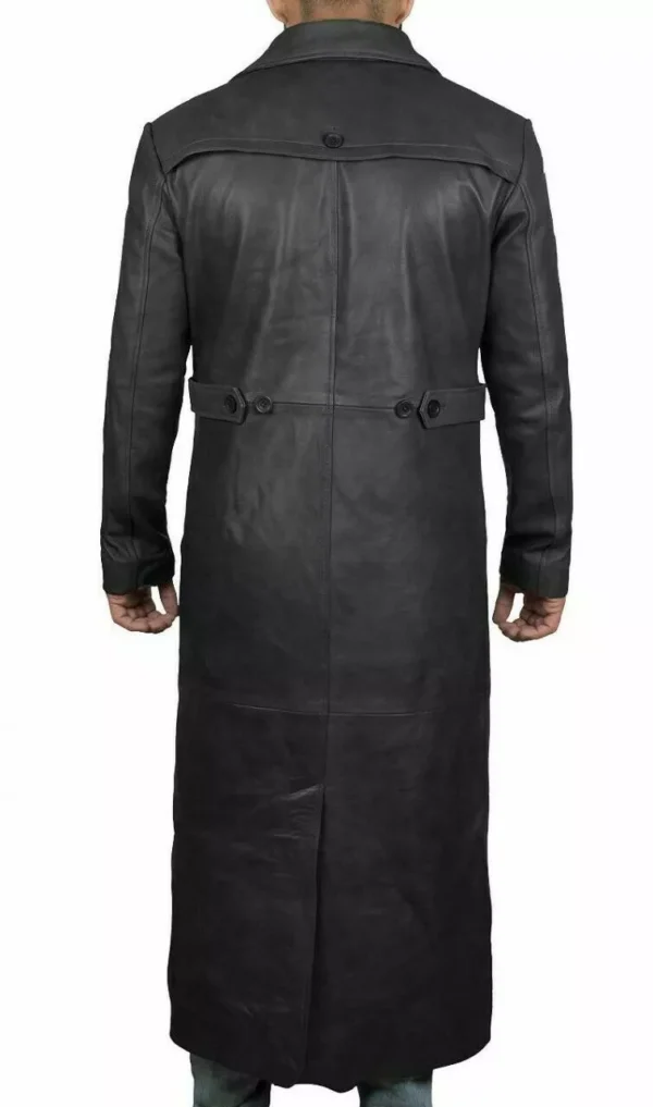 Mens Leather Black Winter Trench Coat