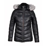 Winter Fur Trimmed Hoodie Puffer Leather Jacket
