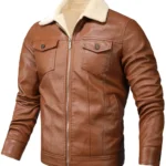 Grayson Mens Brown Leather Shearling Trucker Jacket