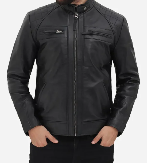 Leather biker jacket men