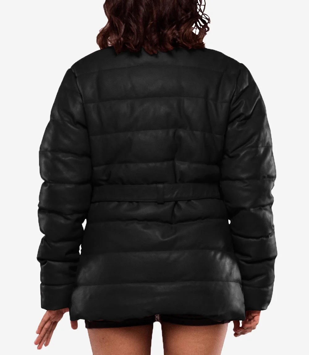 Black Leather Puffer Jacket