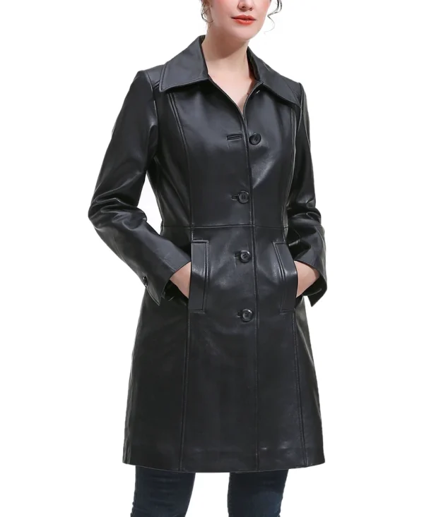 Womens Maisy Leather Long Coat