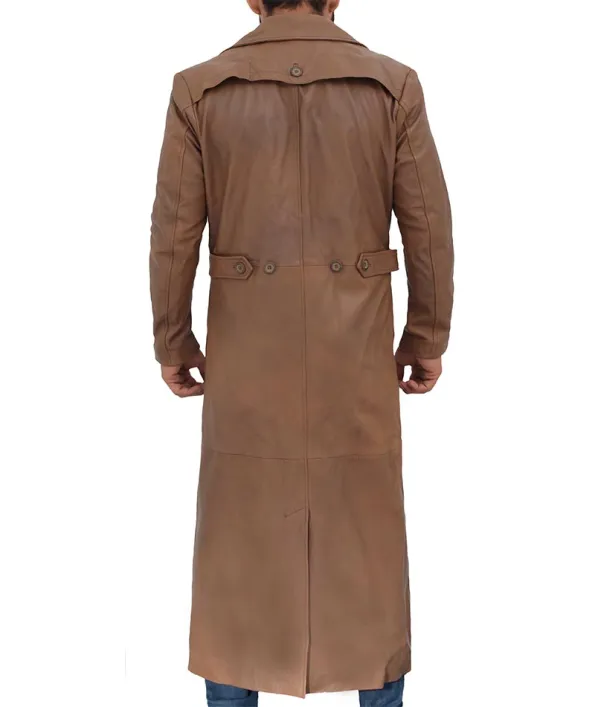 Mens Long Brown Leather Trench Coat
